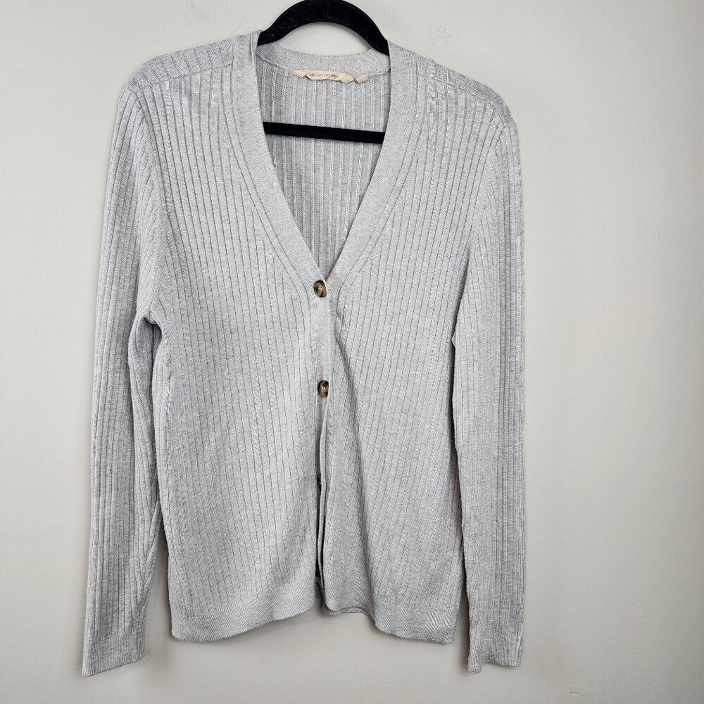 Soft Surroundings sz L women sweater cardigan gray soft long sleeve
